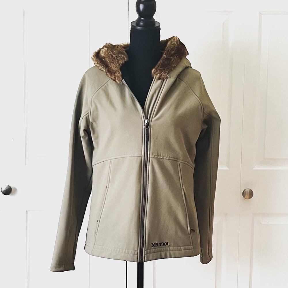 Marmot Tan Faux Fur Hooded Winter Jacket
